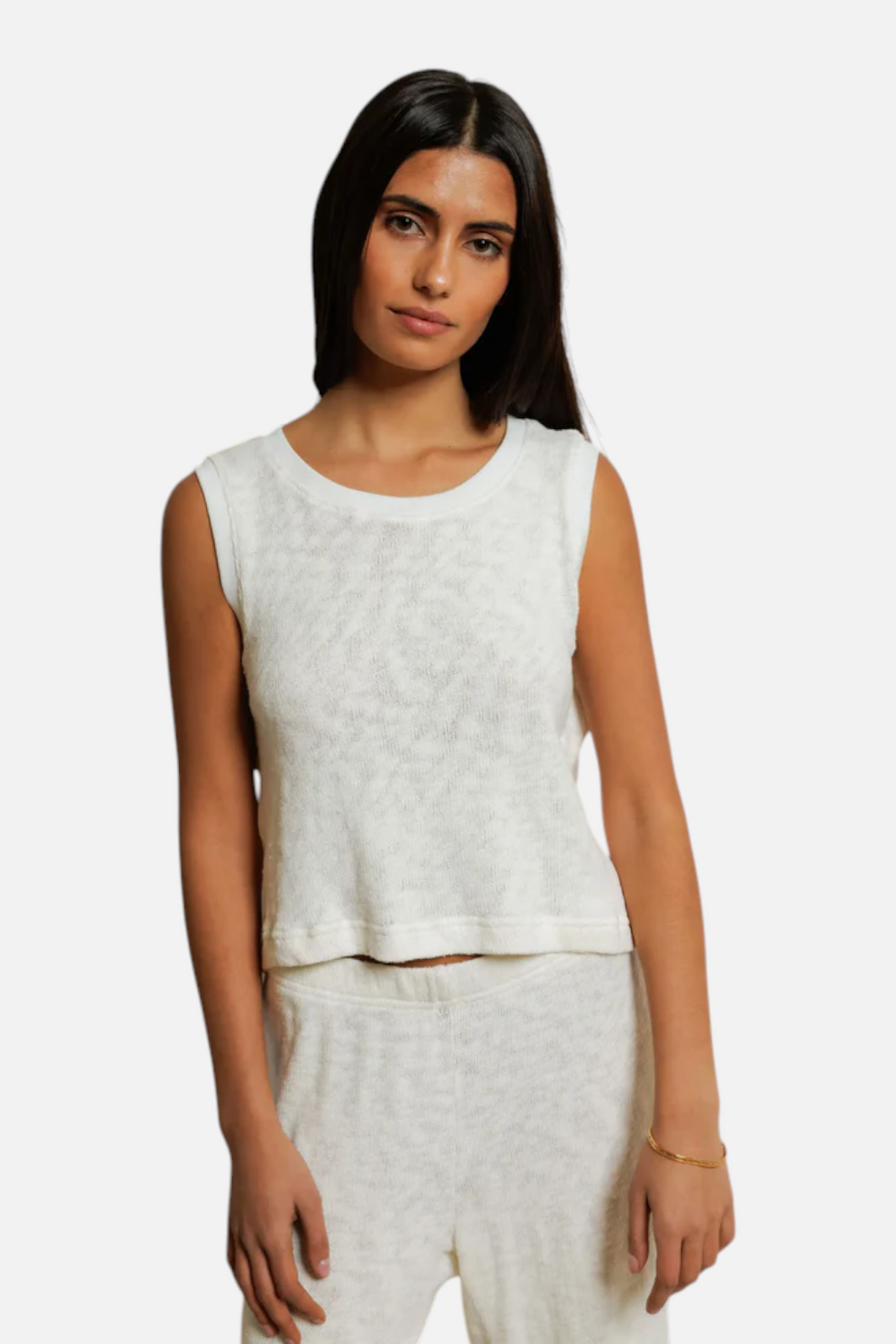 Perfect White Tee Kala Beach Summer Mesh Crop Tank in Natural