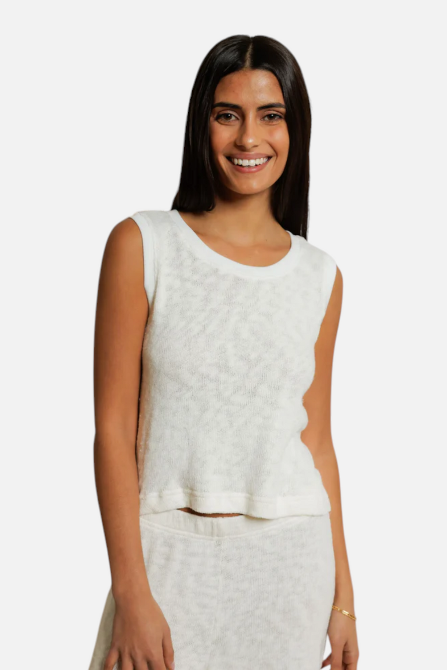 Perfect White Tee Kala Beach Summer Mesh Crop Tank in Natural
