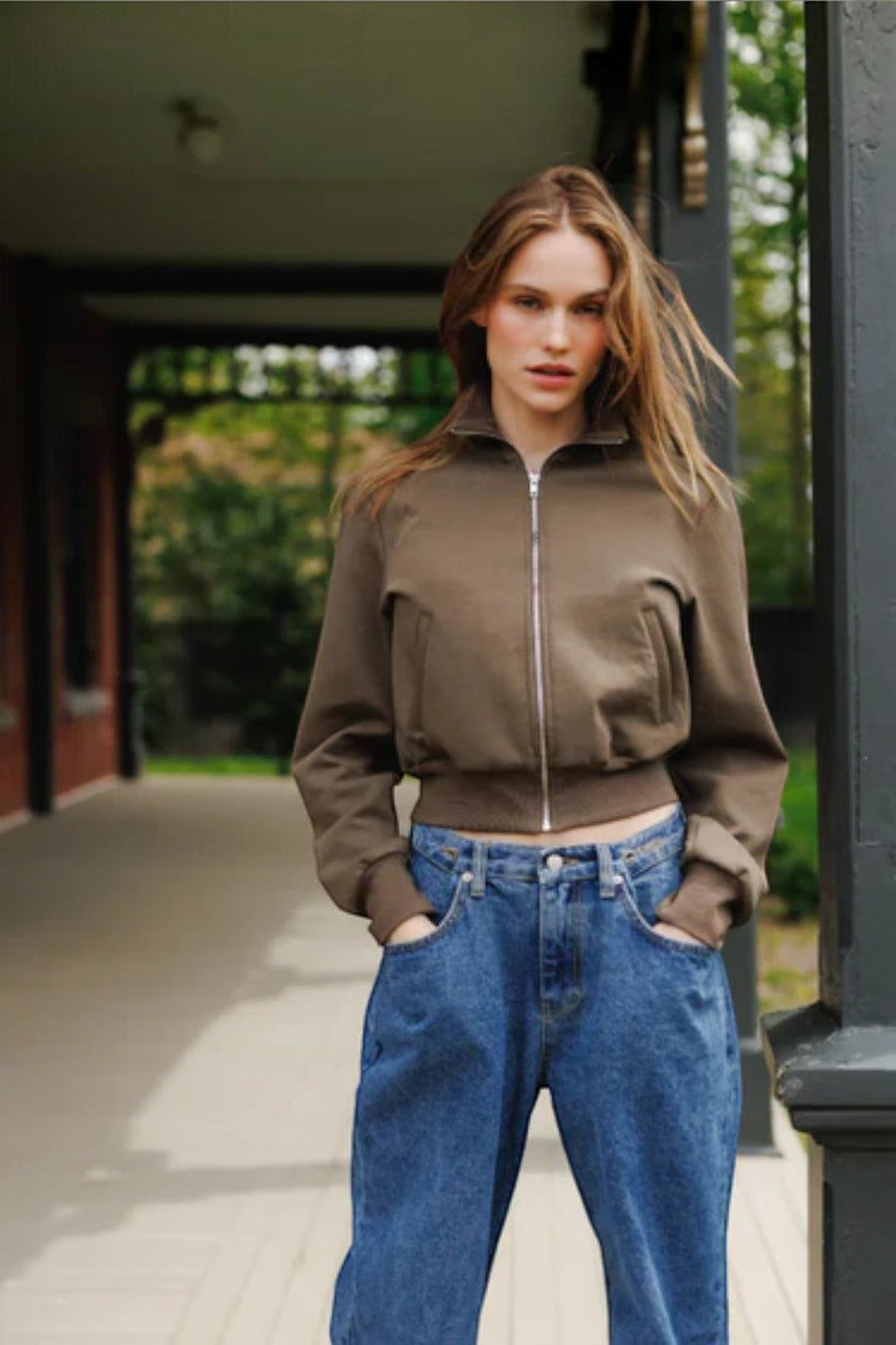 Perfect White Tee Milana Travel Track Jacket in Dark Olive