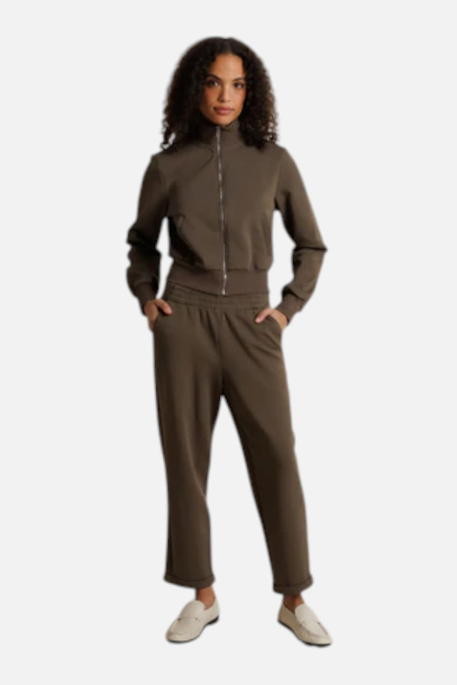 Perfect White Tee Milana Travel Track Jacket in Dark Olive