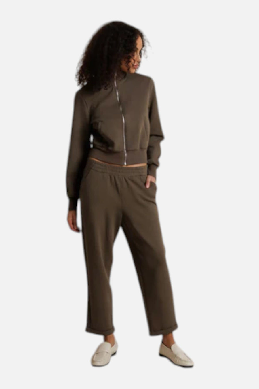 Perfect White Tee Milana Travel Track Jacket in Dark Olive