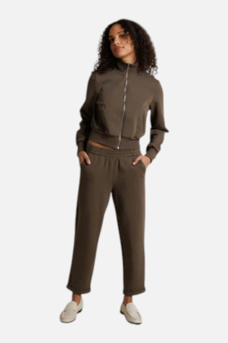 Perfect White Tee Milana Travel Track Jacket in Dark Olive