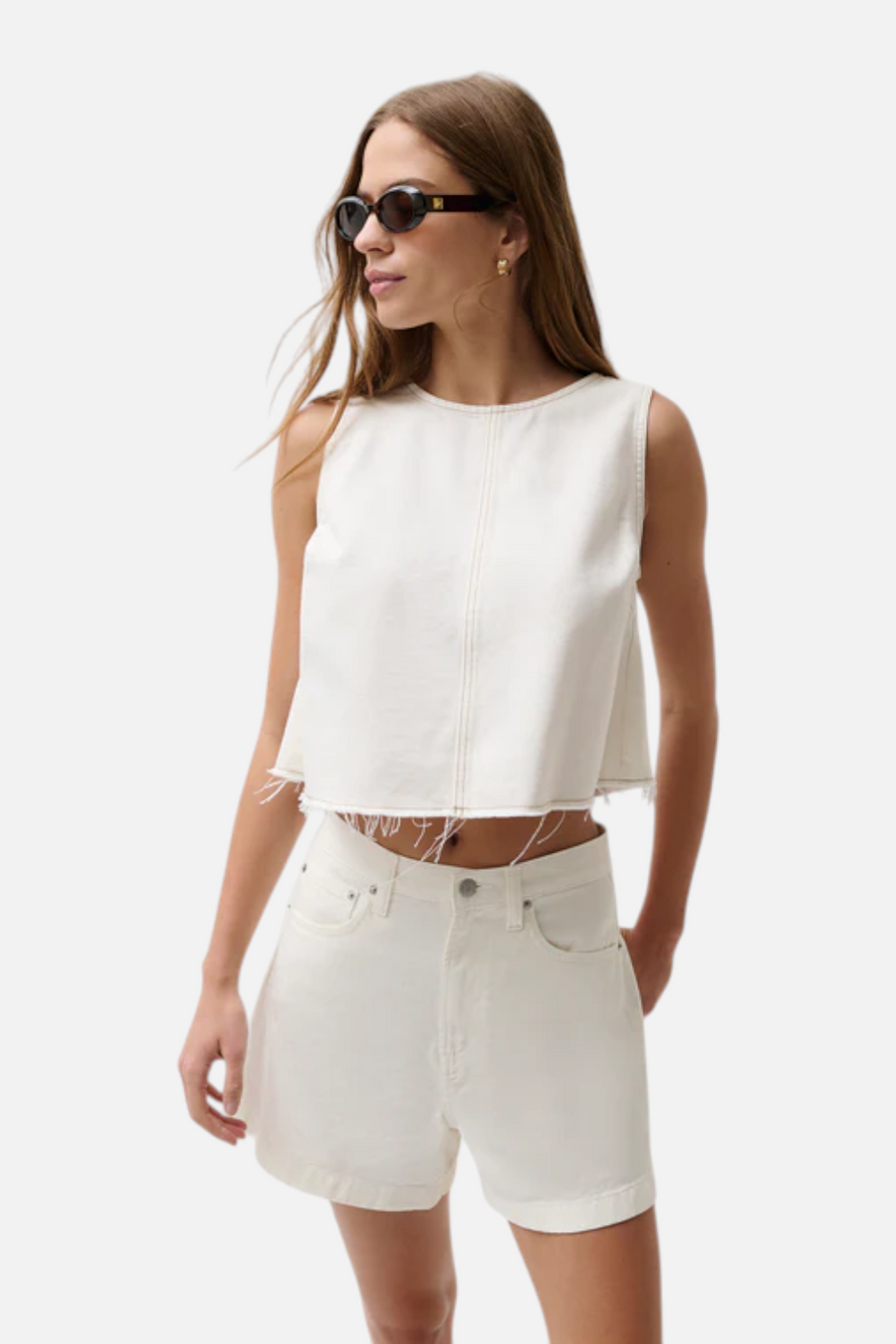 Pistola Rue Crop Pop Over Swing Top in Off White