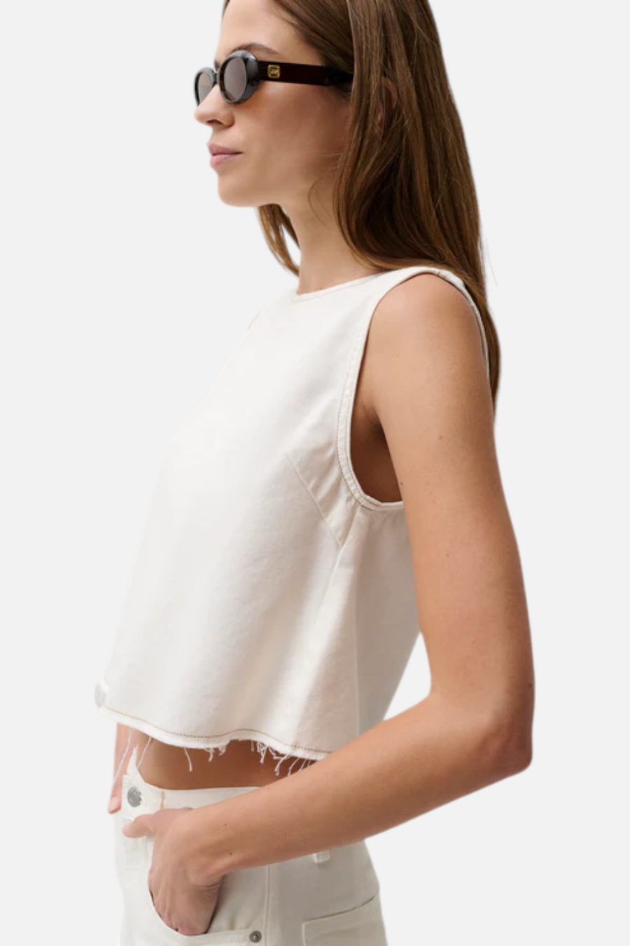 Pistola Rue Crop Pop Over Swing Top in Off White