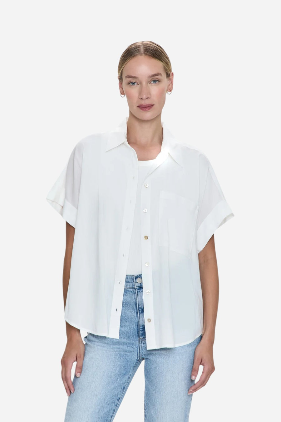 Pistola Donnie Short Sleeve Button Up in Le Blanc