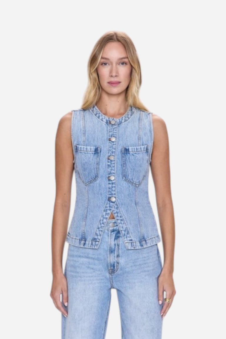 Gia Fitted Collarless Vest in Gaze
