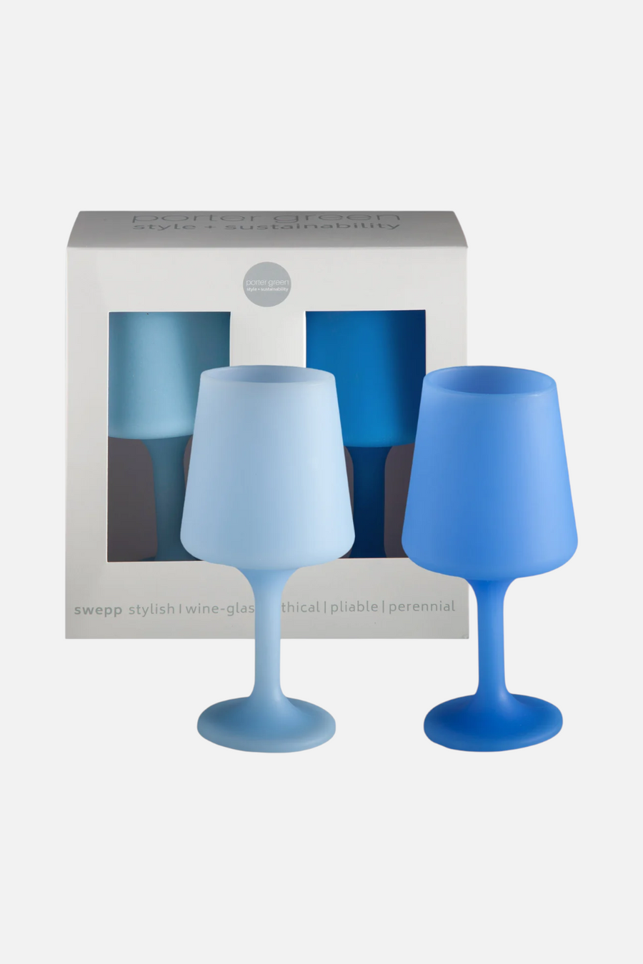 Porter Green Unbreakable Wine Glass Set in Swepp Sky + Kingfisher
