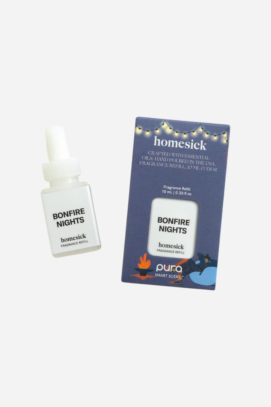 Homesick Bonfire Nights perfume bottle and packaging on a white background