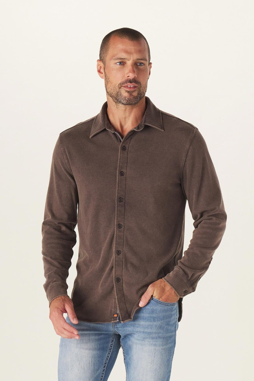 The Normal Brand Puremeso Acid Wash Button Up Shirt in Charcoal
