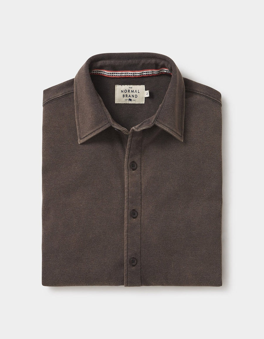 The Normal Brand Puremeso Acid Wash Button Up Shirt in Charcoal