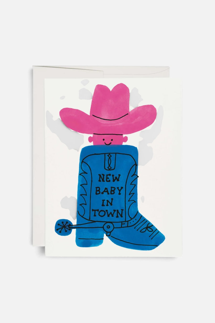Red Cap Cards Boot Baby greeting card, front.