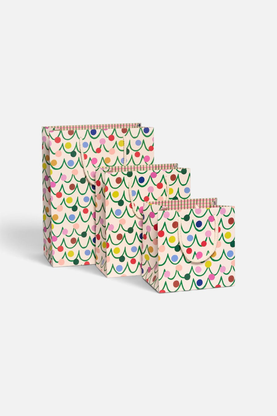 Red Cap Cards Festive Globes gift bag in small, medium, and large.