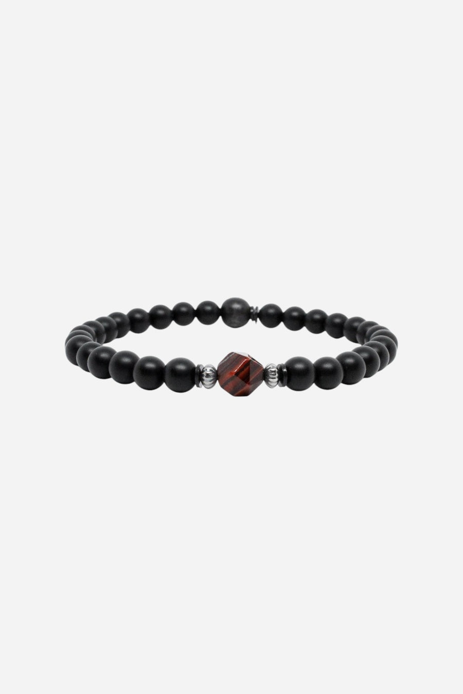 Kenton Michael Red Tiger Faceted Gemstone Black Onyx Men's Bracelet - Medium