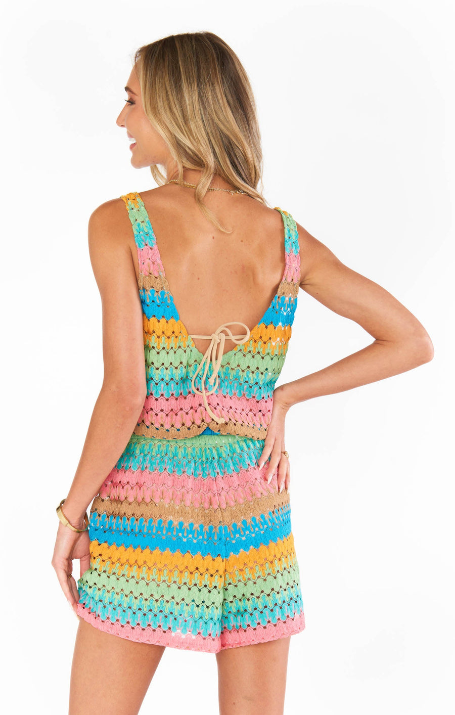 Show Me Your Mumu Ren Romper in Multi Stripe Crochet