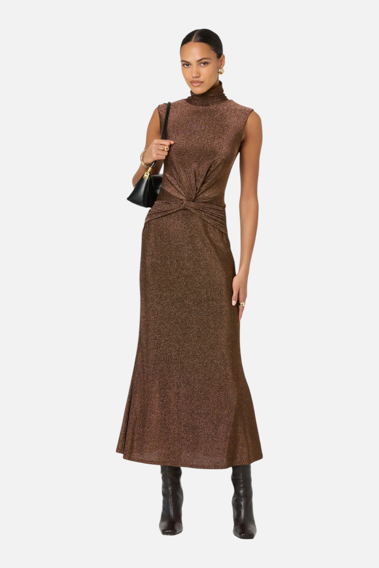 Astr the Label Riana Dress in Brown Metallic  CHROME