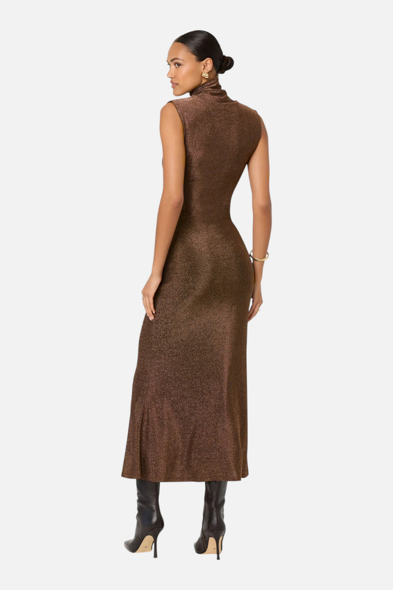 Astr the Label Riana Dress in Brown Metallic  CHROME
