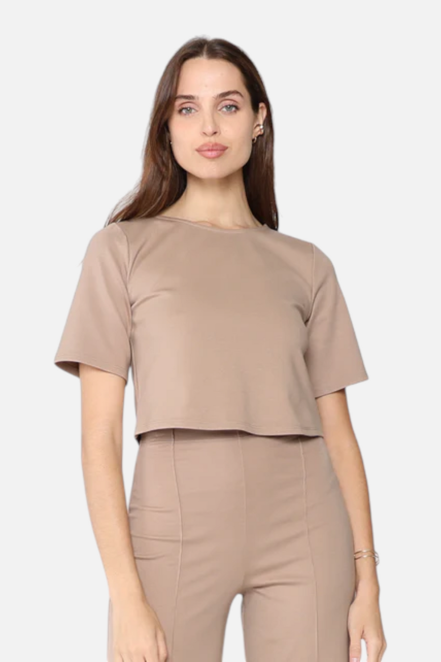 Ripley Rader Ponte Knit Short Sleeve Top in Khaki