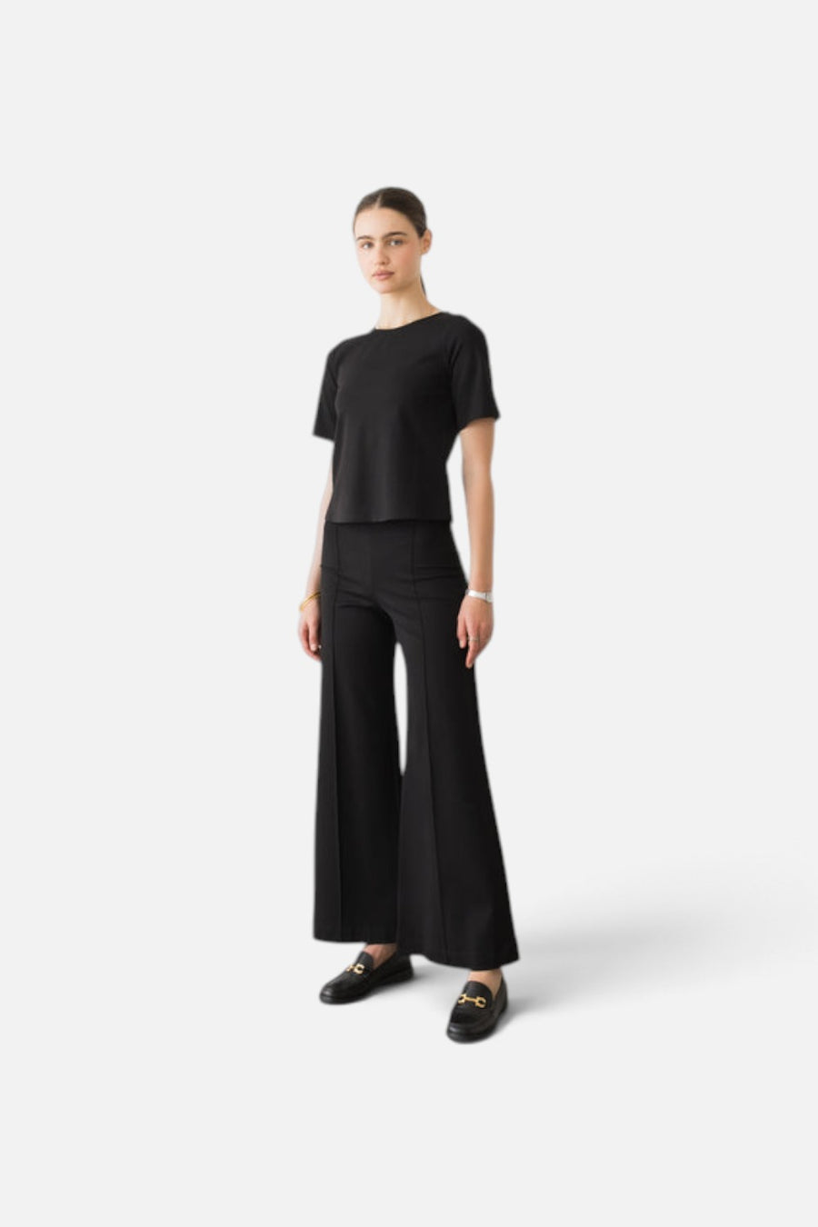 Ripley Rader Ponte Knit Standard Wide Leg Pant in black, alternate view 2