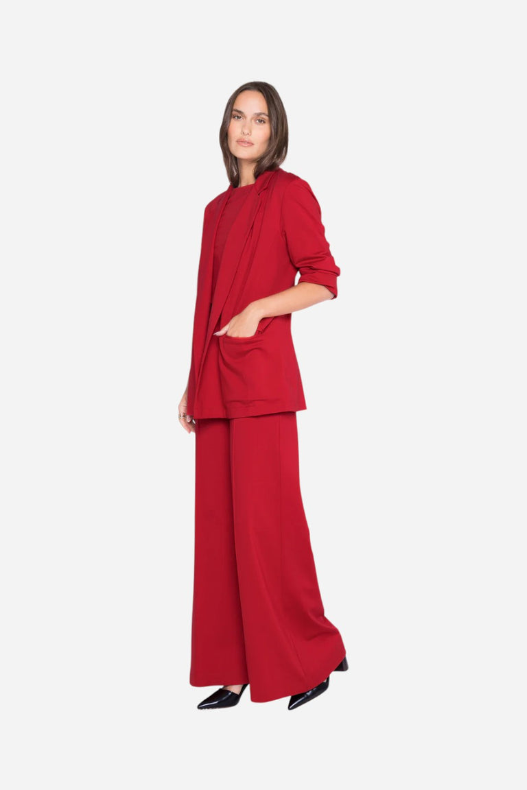 open lace back dress Ripley Rader Red Ponte Knit Oversized Blazer in Size M, Sold by Chrome
