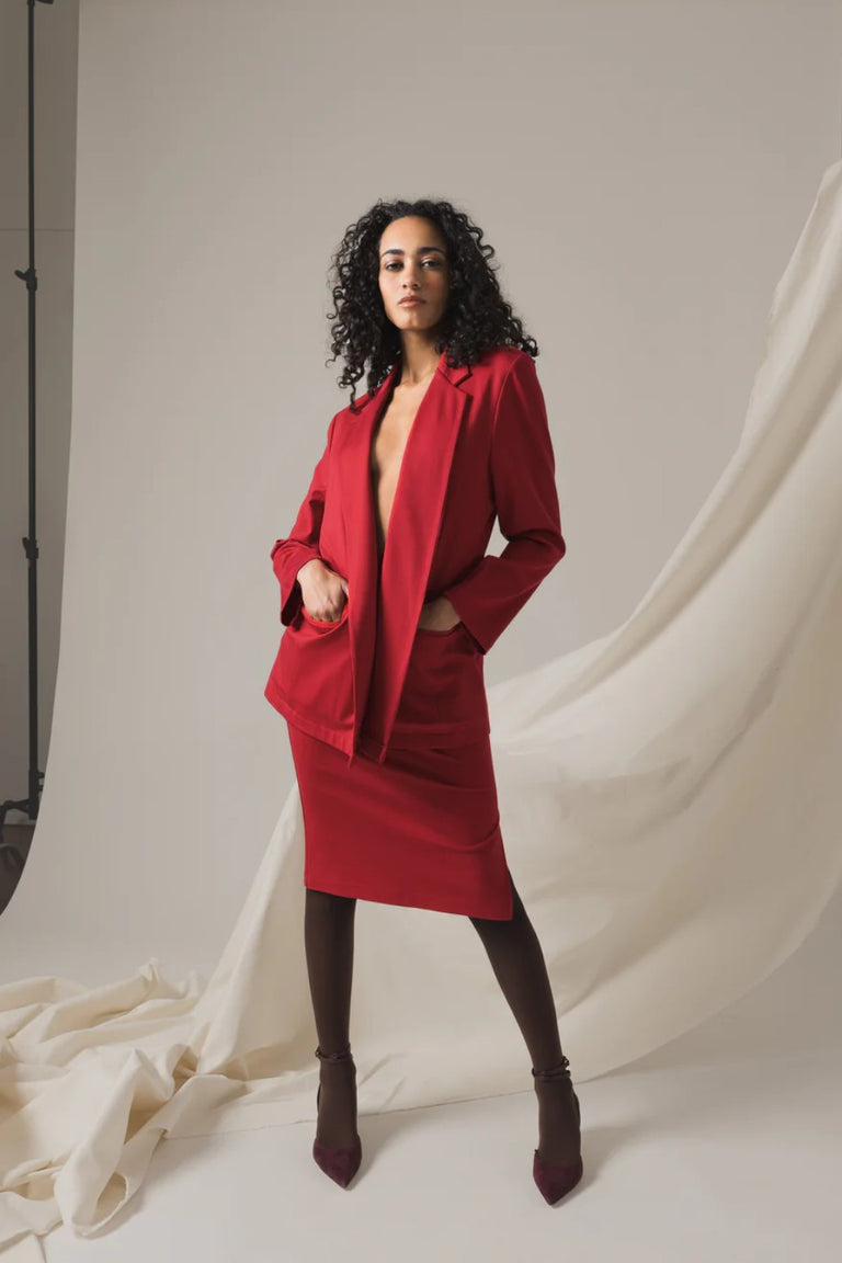 Ripley Rader Red Ponte Knit Oversized Blazer in Size M, Sold by Chrome