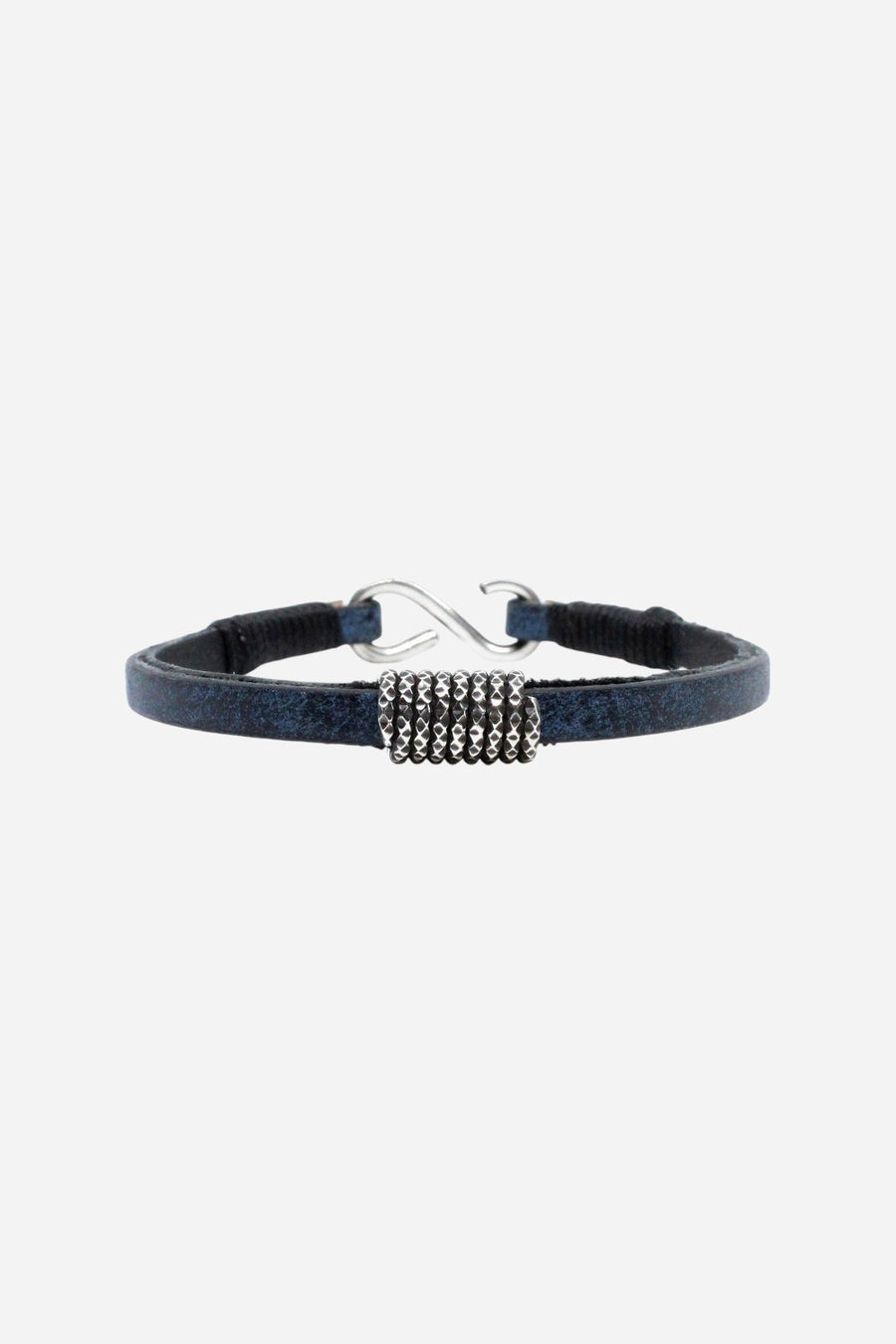 Kenton Michael Rustic Blue Leather Strap with Sterling Silver Coil - Large