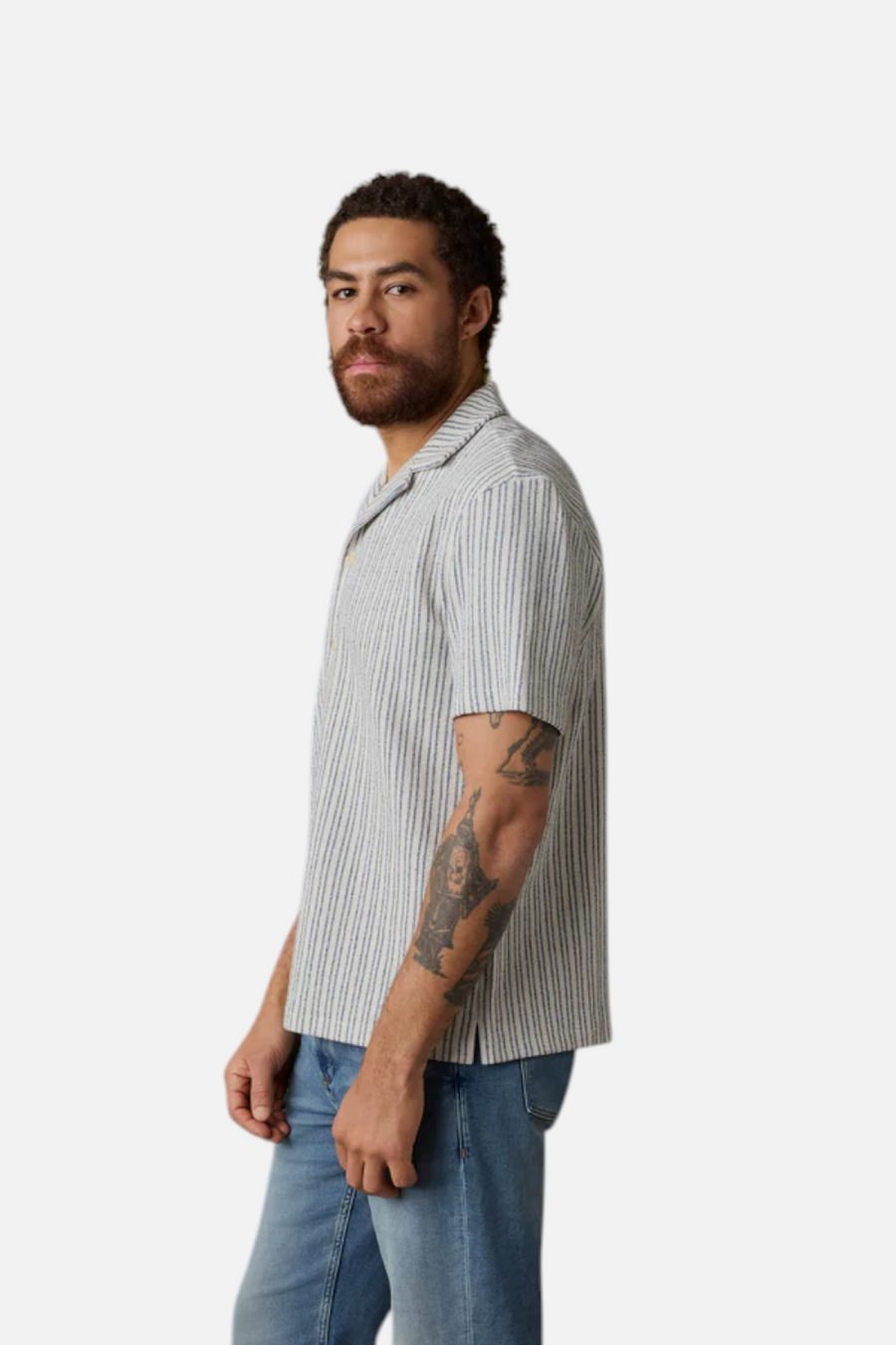 Faherty Short Sleeve Oasis Camp Shore in Shore Navy Stripes