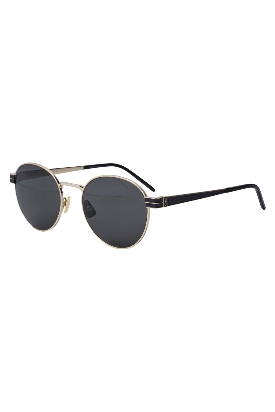 Saint Laurent Round Frame Monogram Sunglasses with Gray Lenses