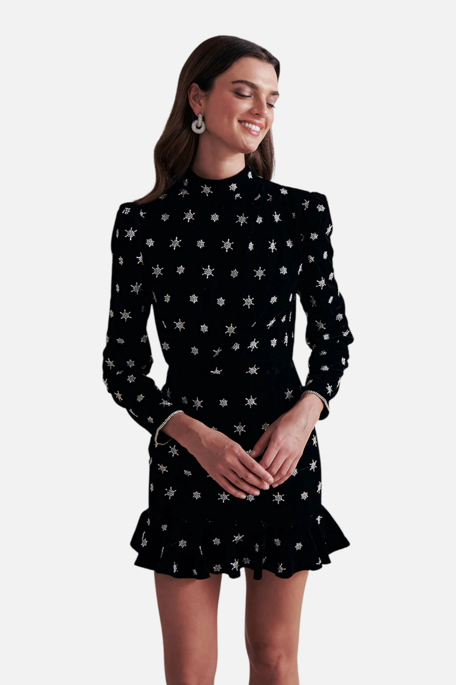 Saylor Merryn Beaded Velvet Mini Dress in Black