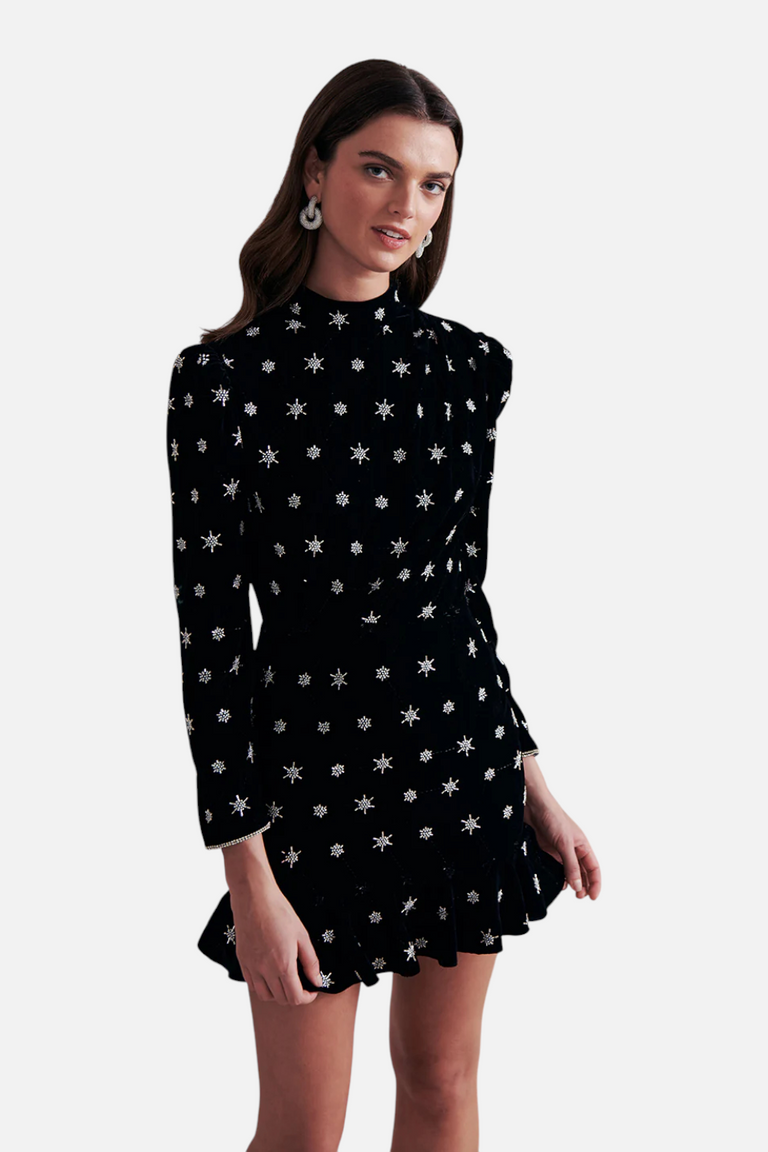 Saylor Merryn Beaded Velvet Mini Dress in Black – CHROME
