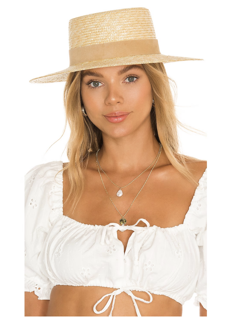 Lack of Color The Spencer Boater Straw Hat in Natural/Camel  display picture 1