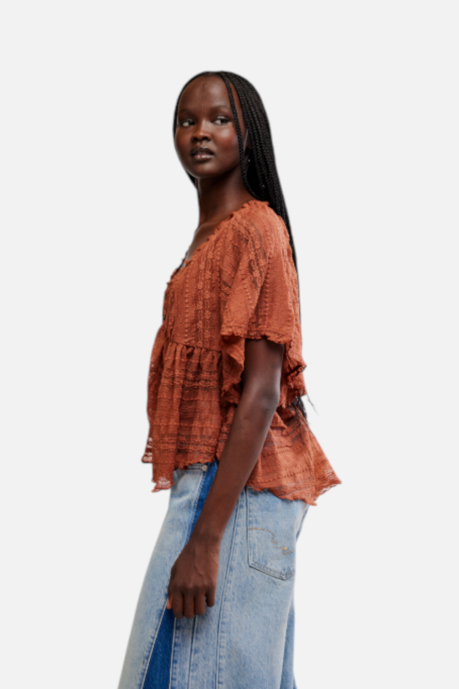 Free People In Your Dreams Lace Top in toasted cocoa, back view