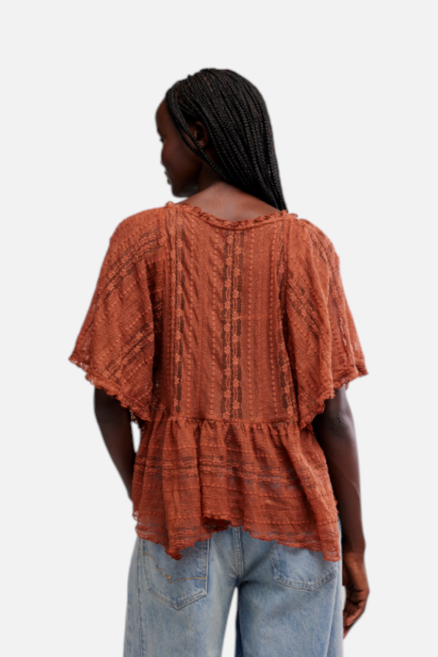 Free People In Your Dreams Lace Top in toasted cocoa, side view