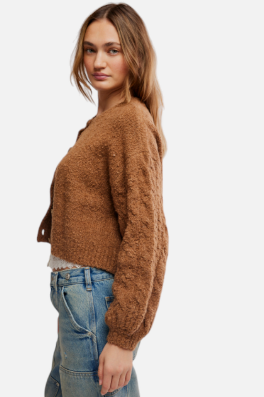 Free People Thistle Cardigan in Macadamia - close-up of knit texture