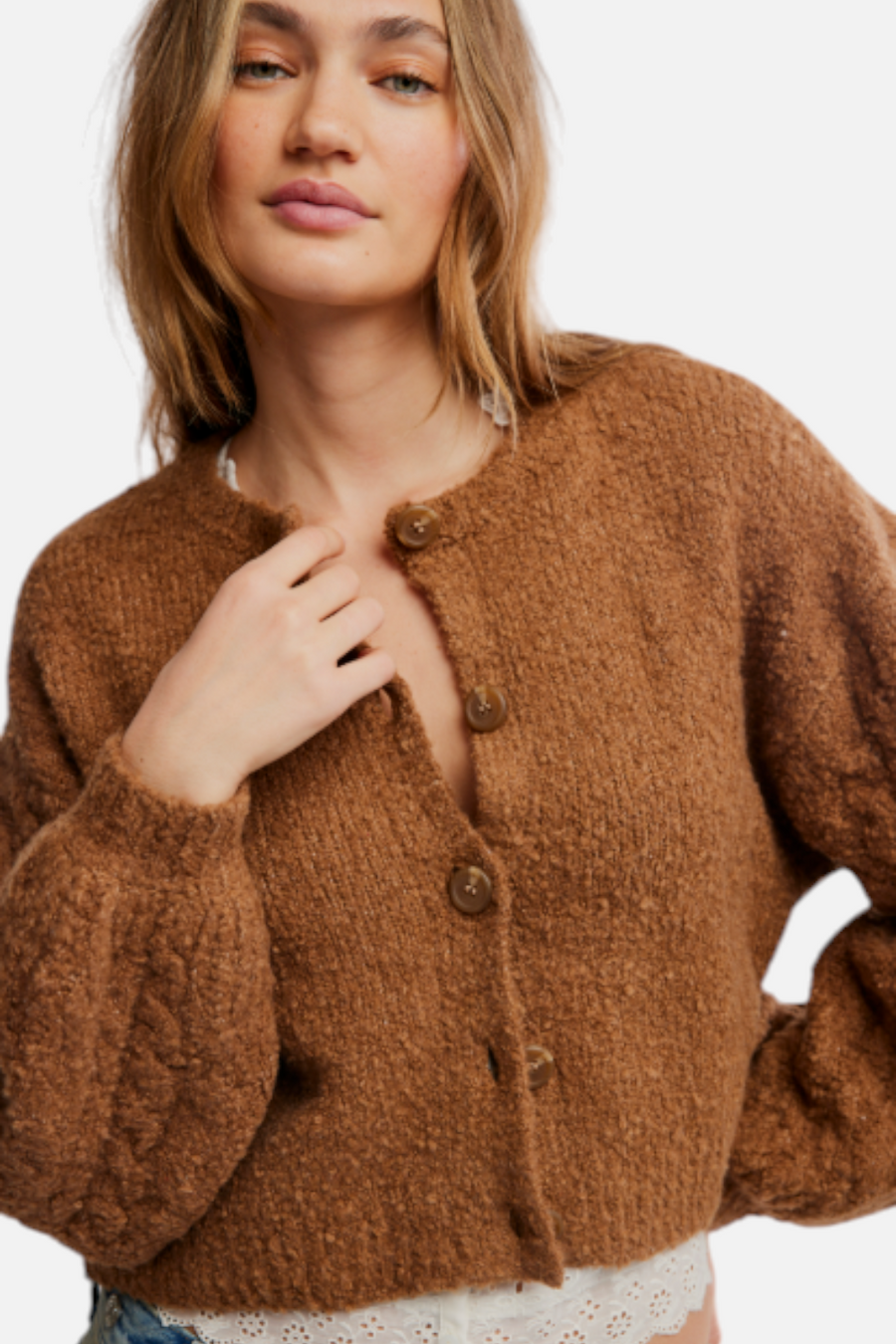 Free People Thistle Cardigan in Macadamia - back view
