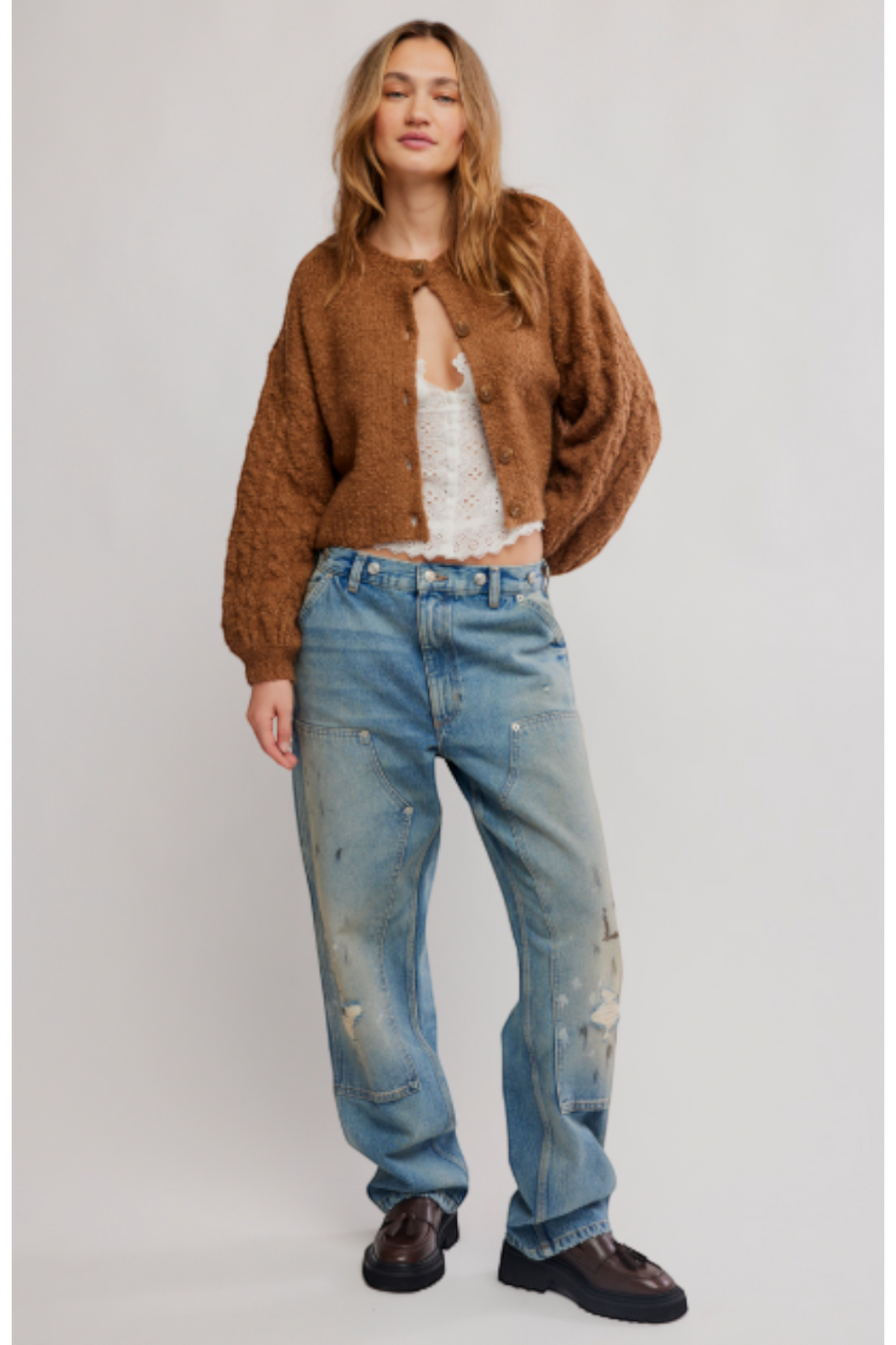 Free People Thistle Cardigan in Macadamia - detail of cuff and hem