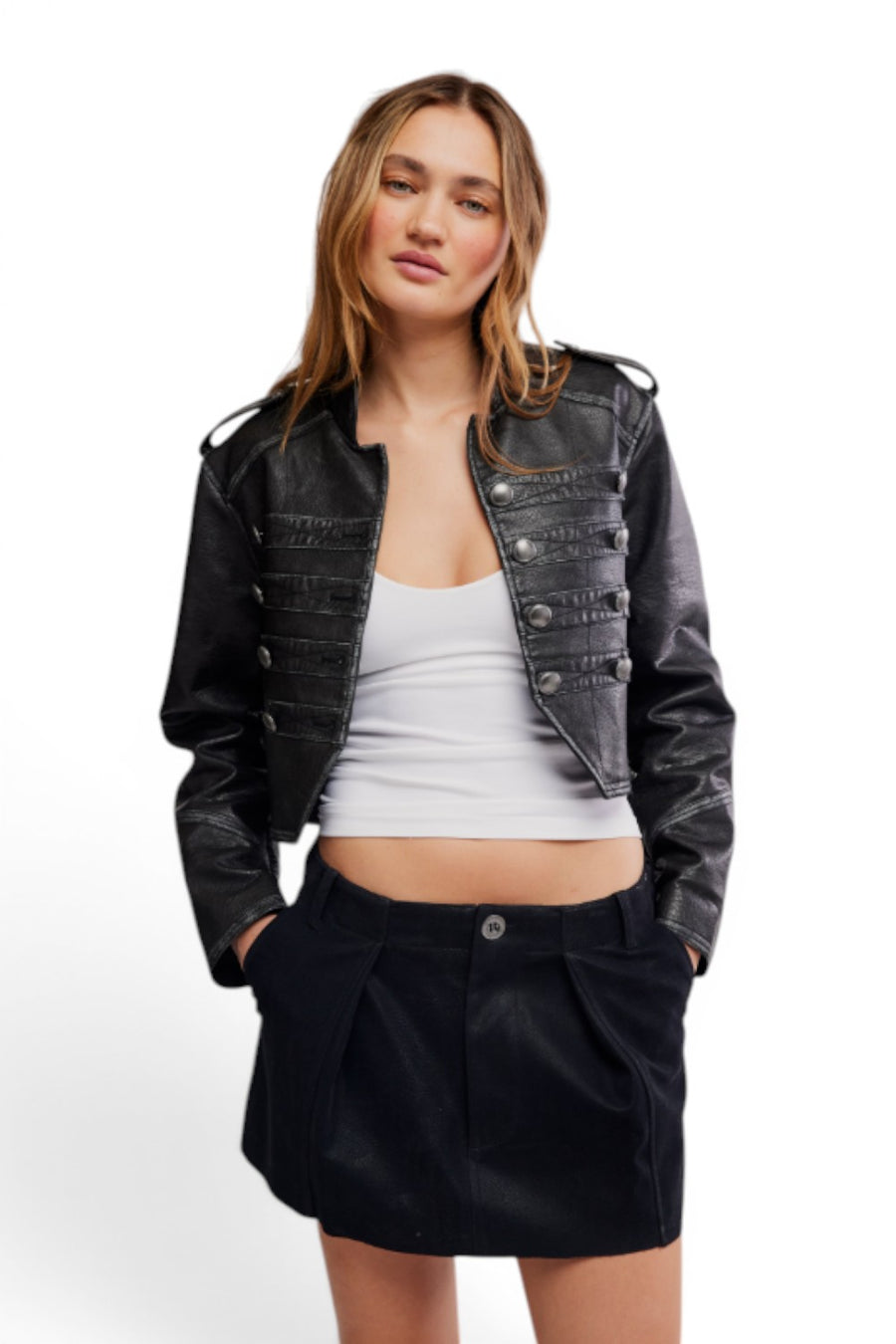 Free People Riverfront Vegan Suede Mini Skirt in Black
