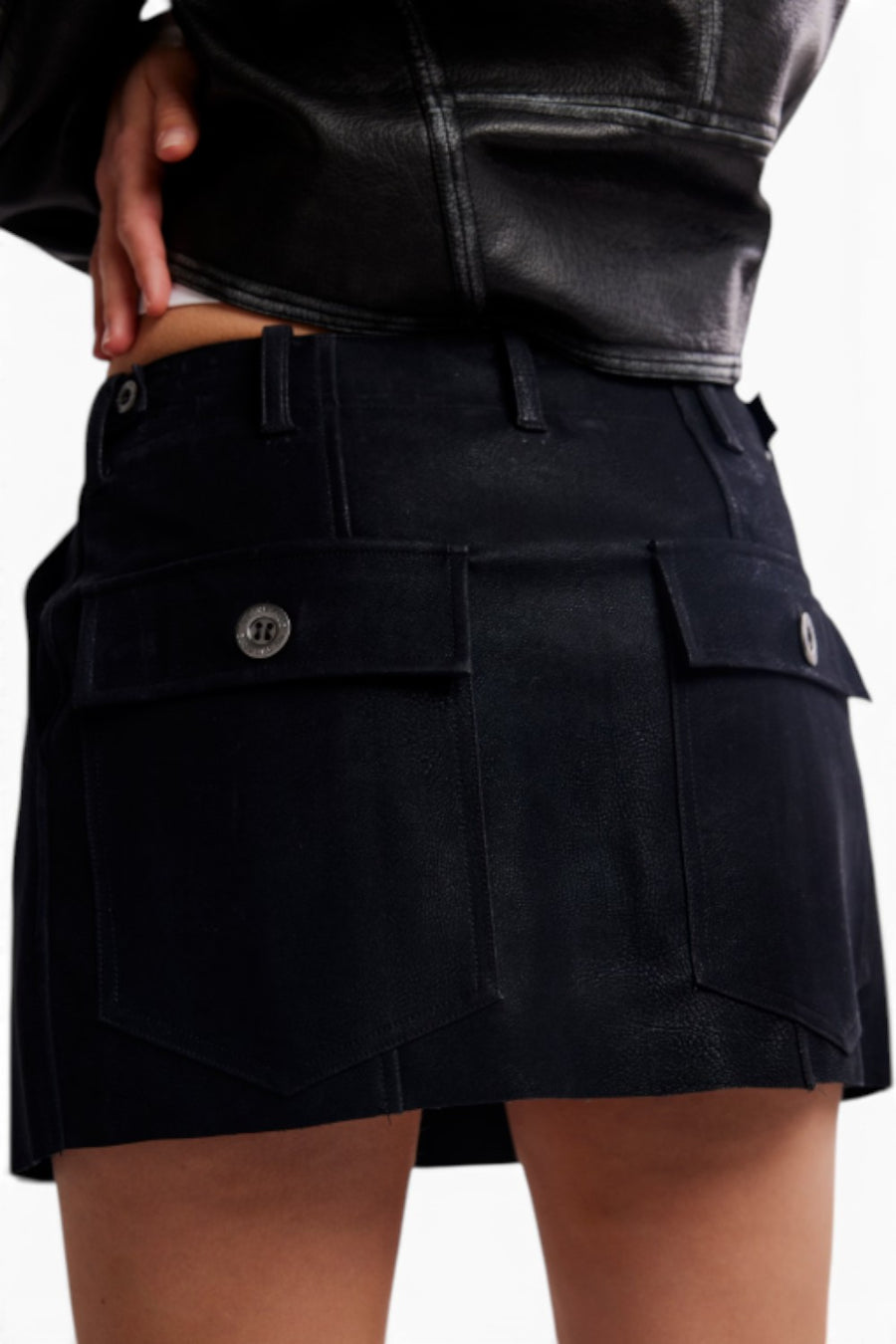 Free People Riverfront Vegan Suede Mini Skirt in Black