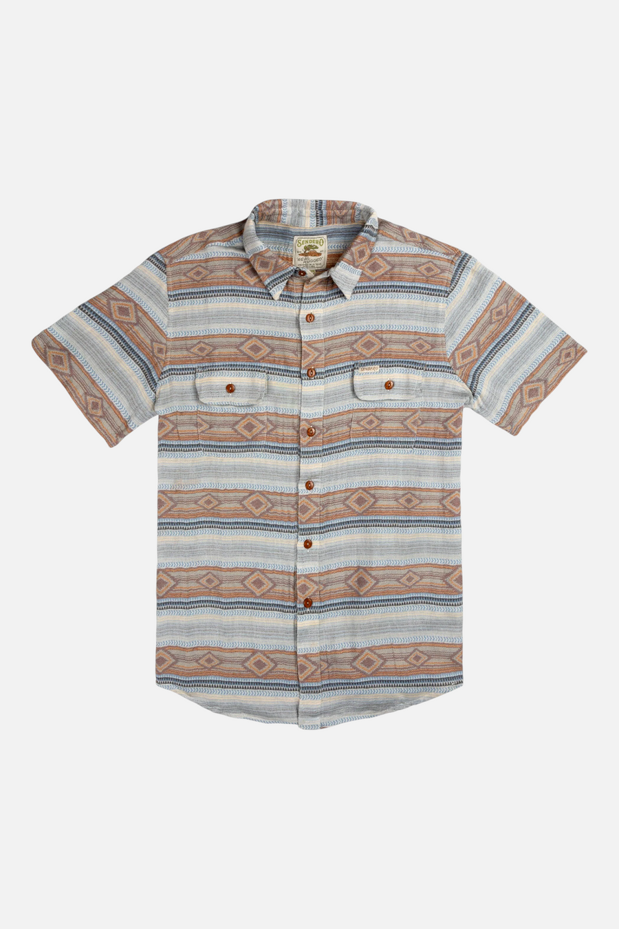 Sendero Boquillas Sonoita Stripe Button Up Top in Brown and Blue