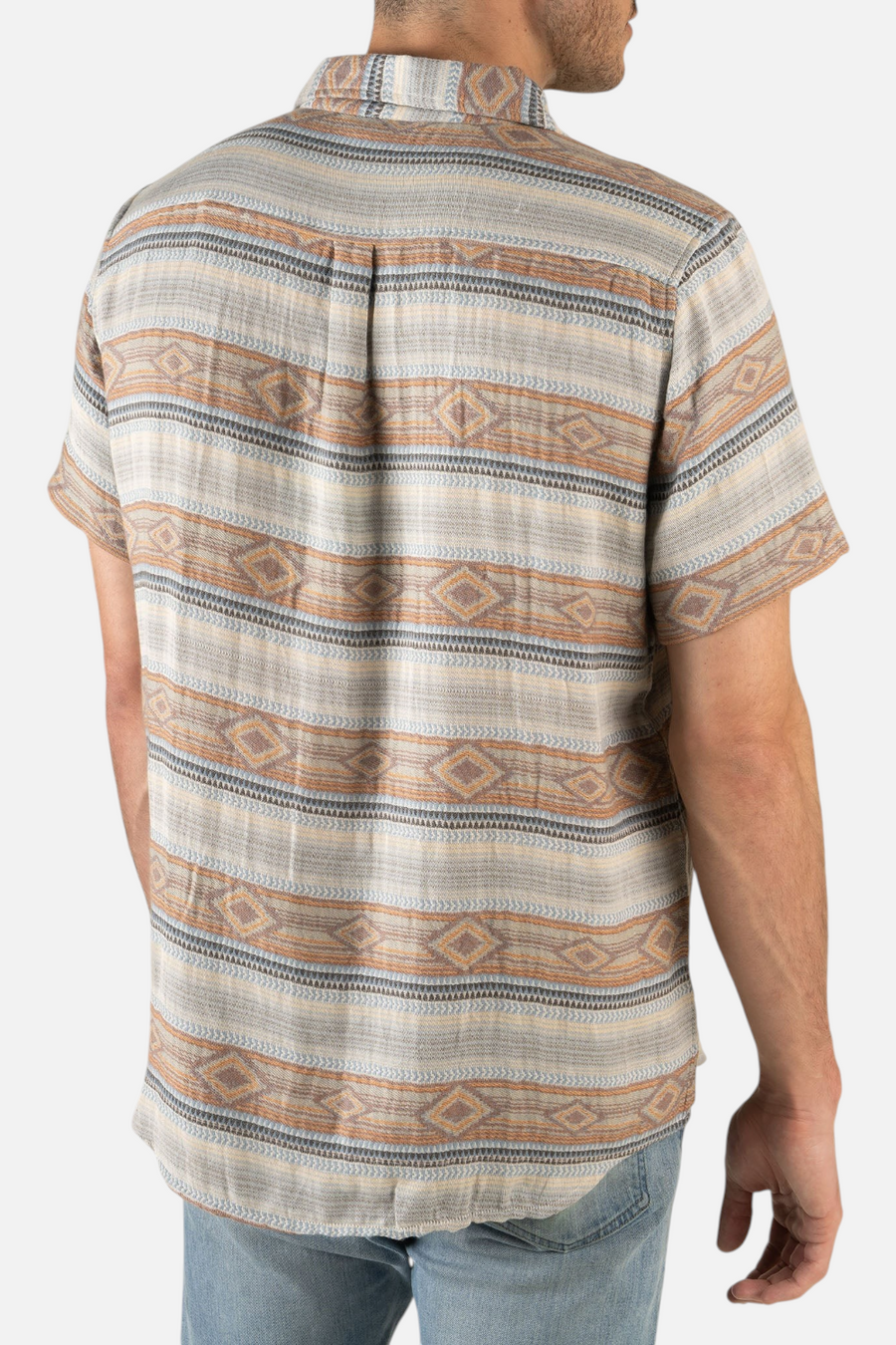 Sendero Boquillas Sonoita Stripe Button Up Top in Brown and Blue