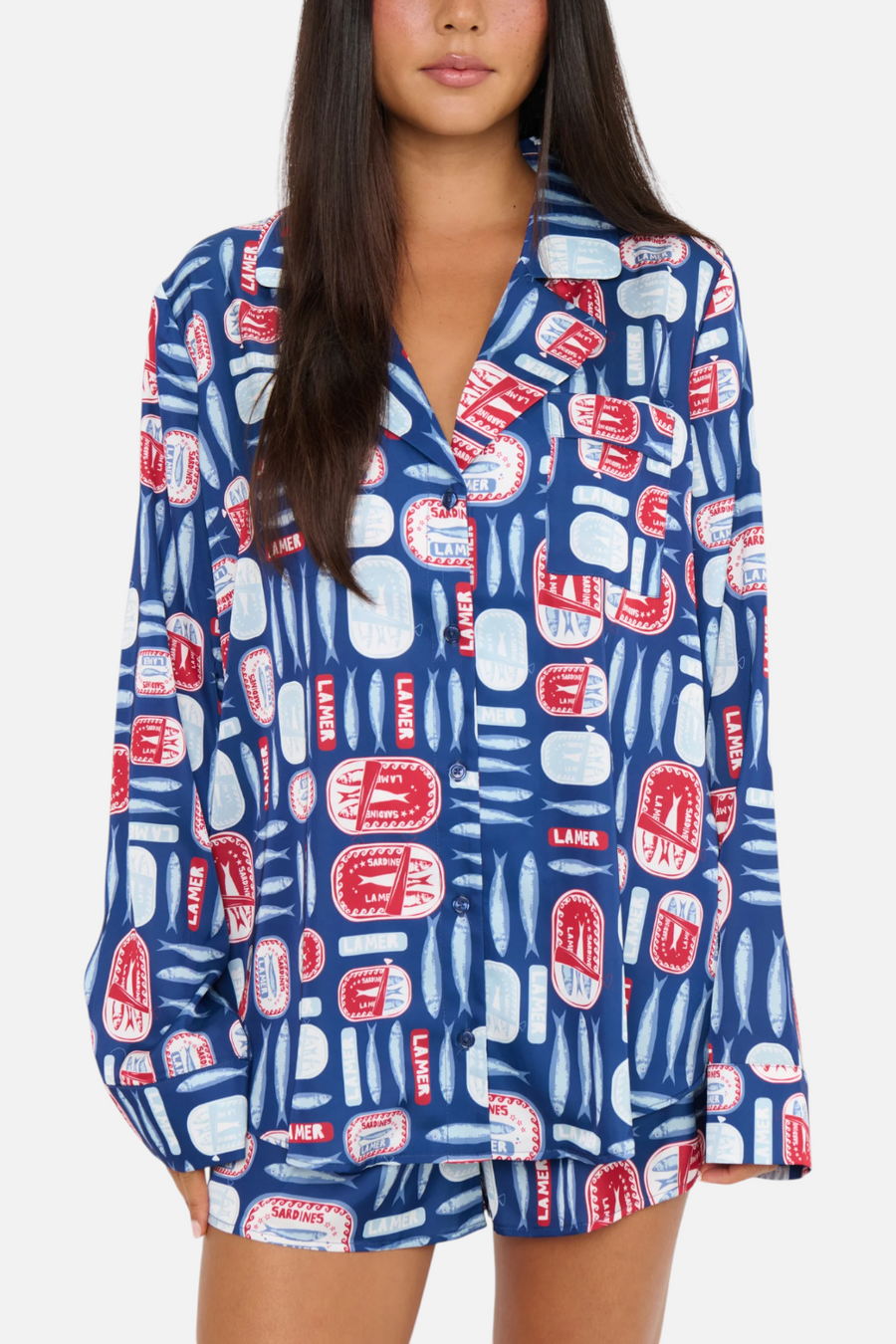 Show Me Your Mumu Beauty Sleep Silky PJ Set in Navy Salty Sardines
