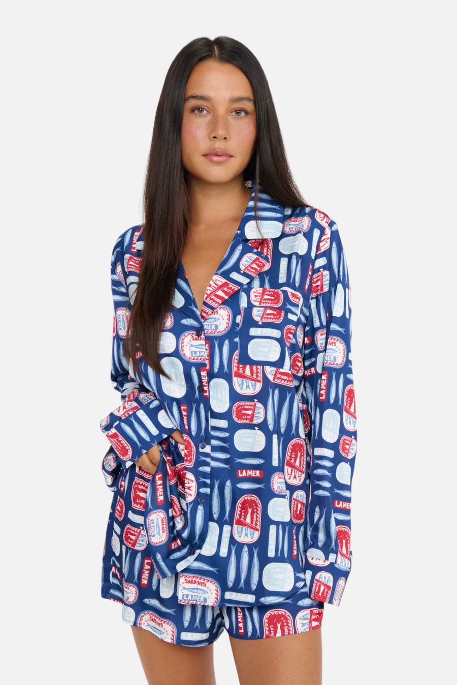 Show Me Your Mumu Beauty Sleep Silky PJ Set in Navy Salty Sardines