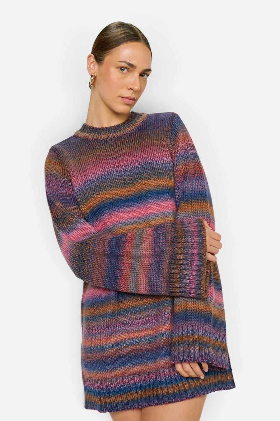 Show Me Your Mumu Lorraine Mini Sweater Dress in multicolor spacedye knit, alternate view 2