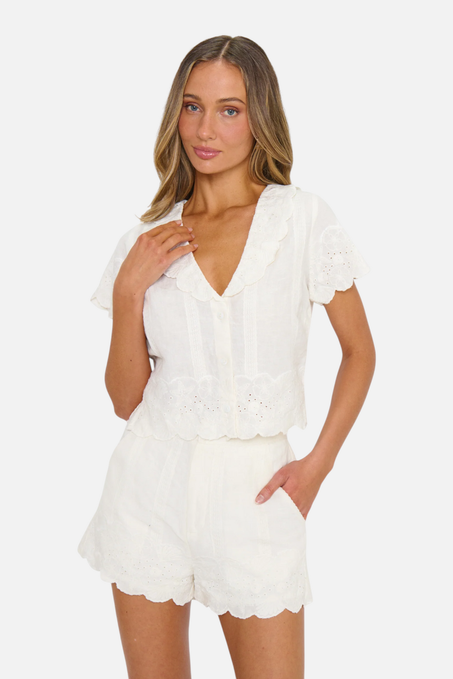 Show Me Your Mumu Lyla Eyelet Embroidery Top in White