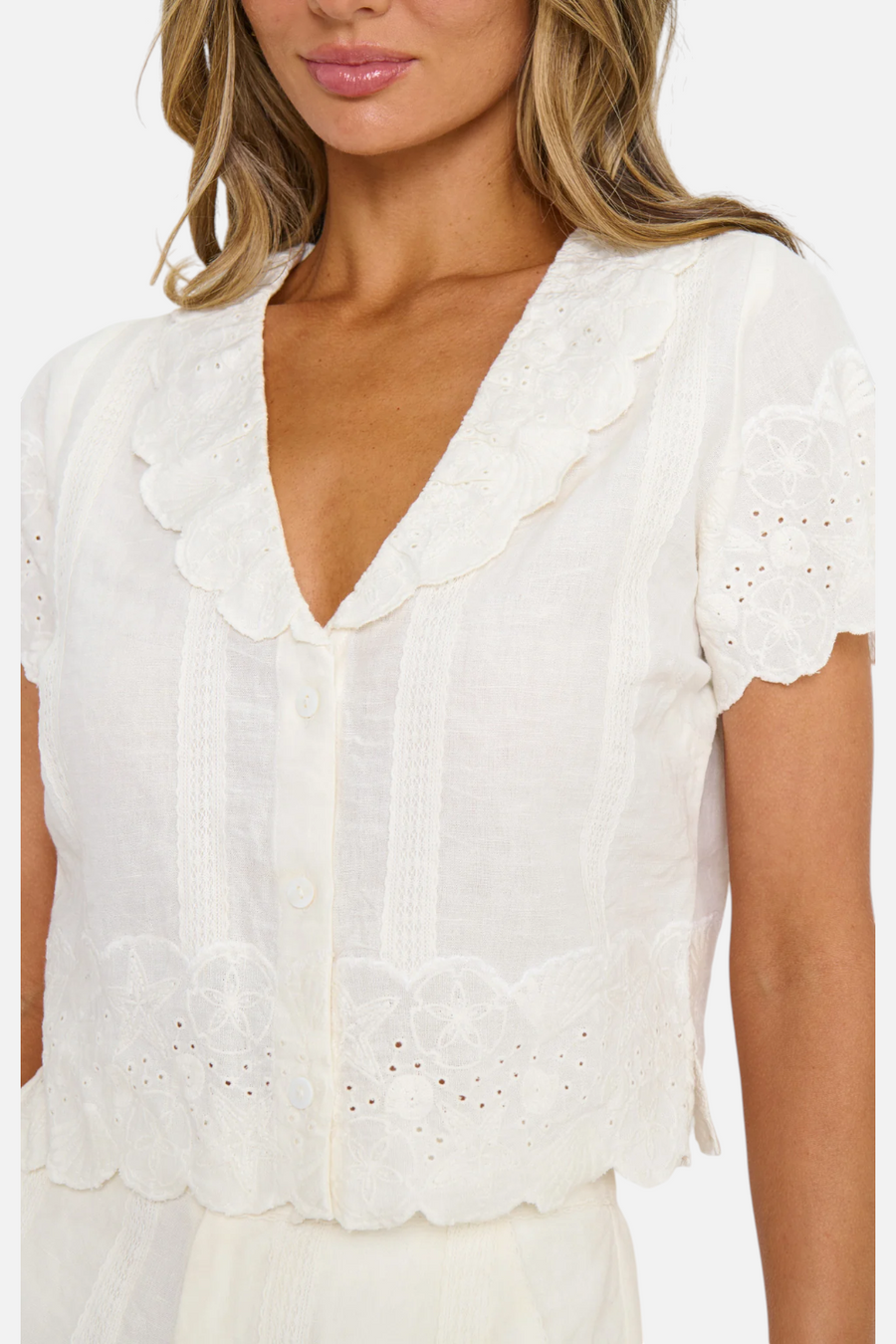 Show Me Your Mumu Lyla Eyelet Embroidery Top in White