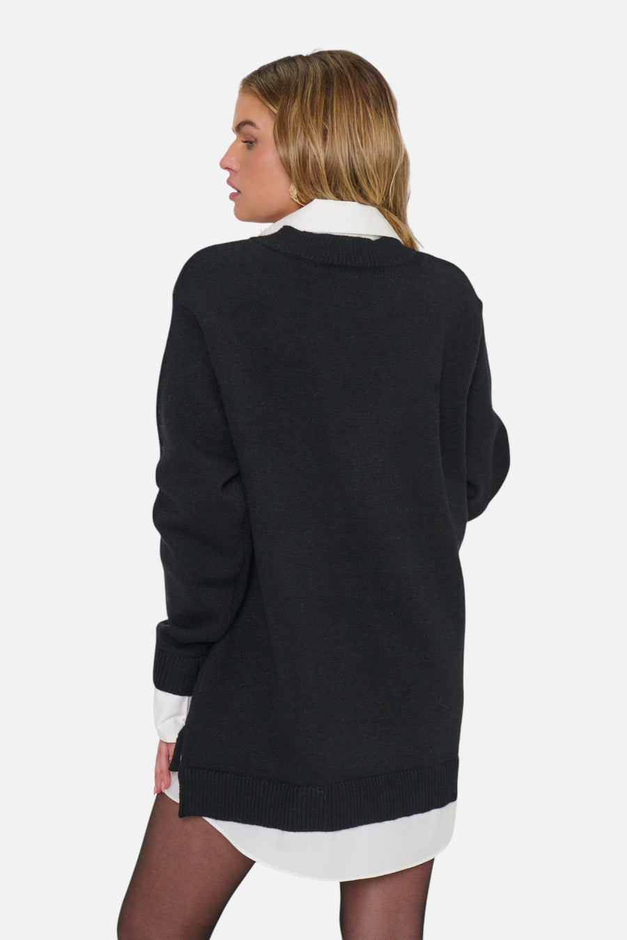 Show Me Your Mumu Lyle Collared Sweater Dress in Black