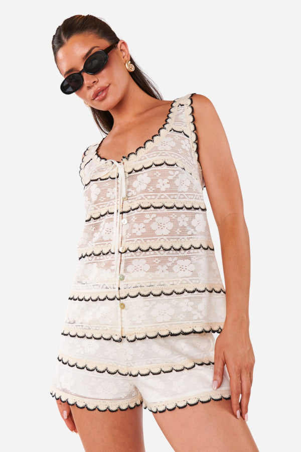 Show Me Your Mumu Take It Easy Shorts in French Vanilla Lace