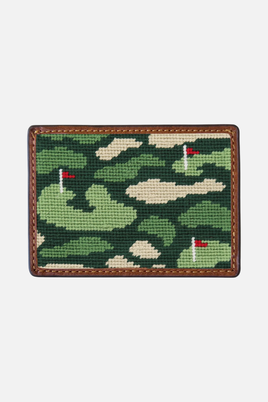 Smathers & Branson Golfer's Camo needlepoint card wallet — front view