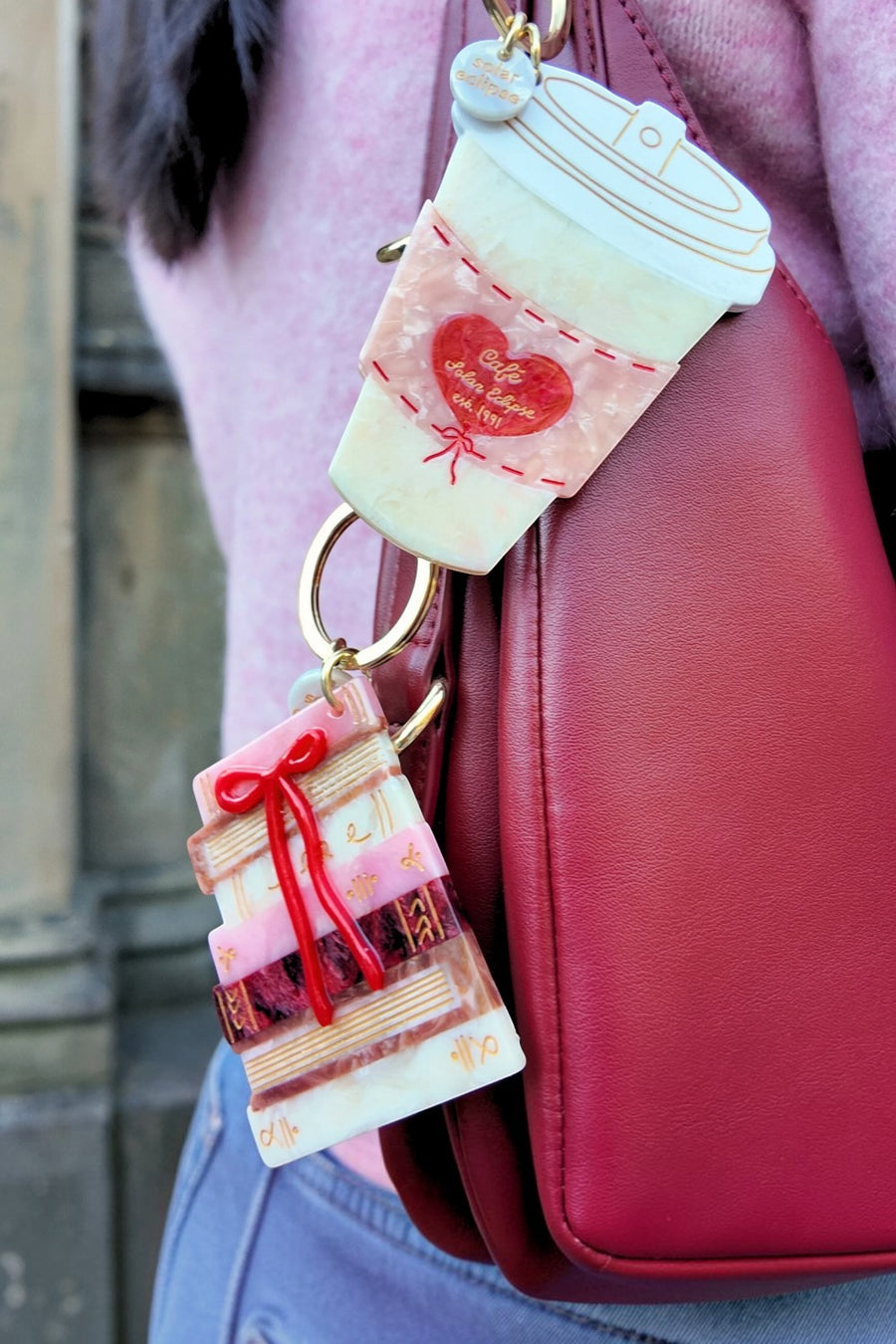 Solar Eclipse Cafe Coffee Cup Bag Charm – side view