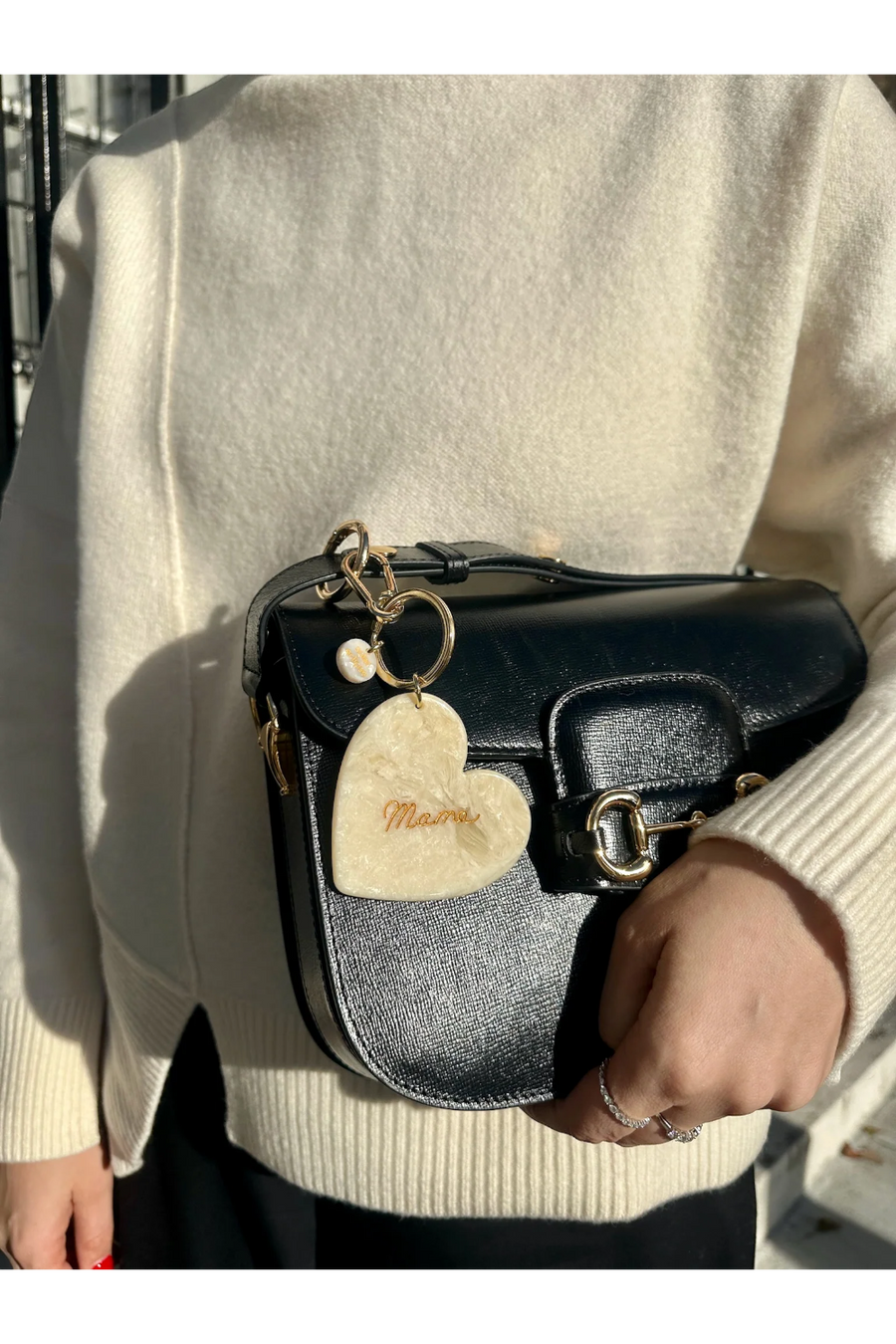 Solar Eclipse Mama Heart Keychain in Cream