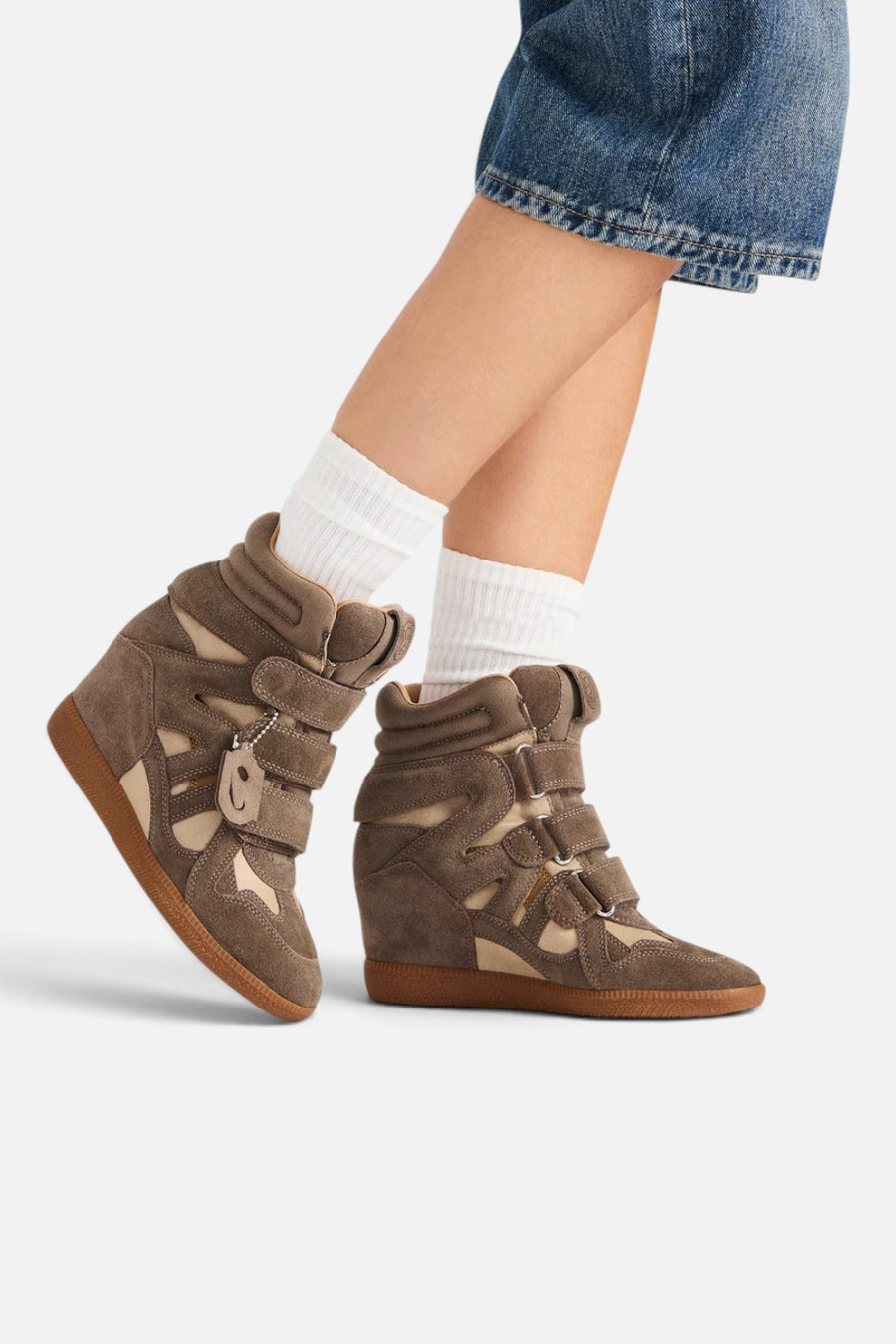 Steve Madden Mavis High-Top Wedge Sneaker in Taupe Suede